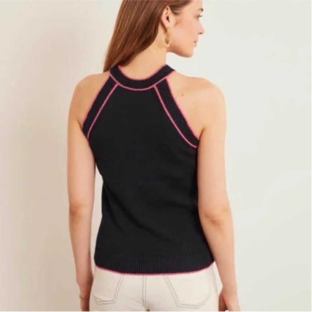 BODEN Denbigh Knitted Sweater Tank Blue Pink 20/22 NWT High Neck Sleeveless Top